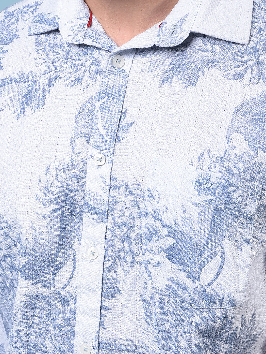 Men's Blue Floral Print 100% Cotton Shirt-Men Shirts-Crimsoune Club