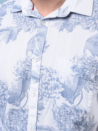 Men's Blue Floral Print 100% Cotton Shirt-Men Shirts-Crimsoune Club