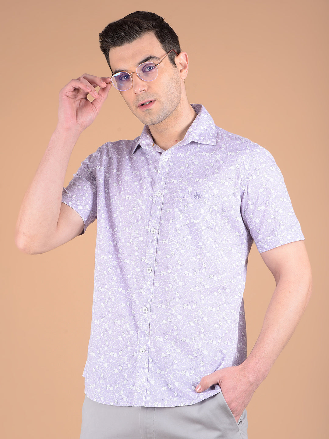 Purple Floral Print Shirt-Men Shirts-Crimsoune Club