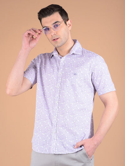 Purple Floral Print Shirt-Men Shirts-Crimsoune Club
