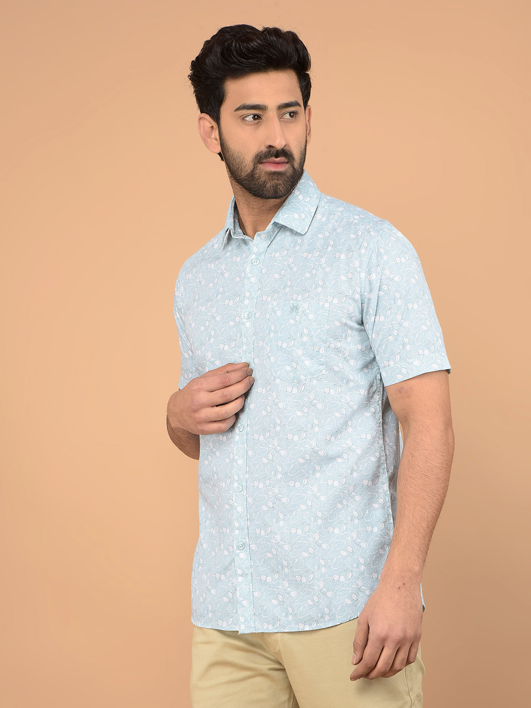 Green Floral Print Shirt-Men Shirts-Crimsoune Club