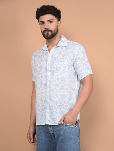 Blue Floral Print Linen Shirt-Men Shirts-Crimsoune Club