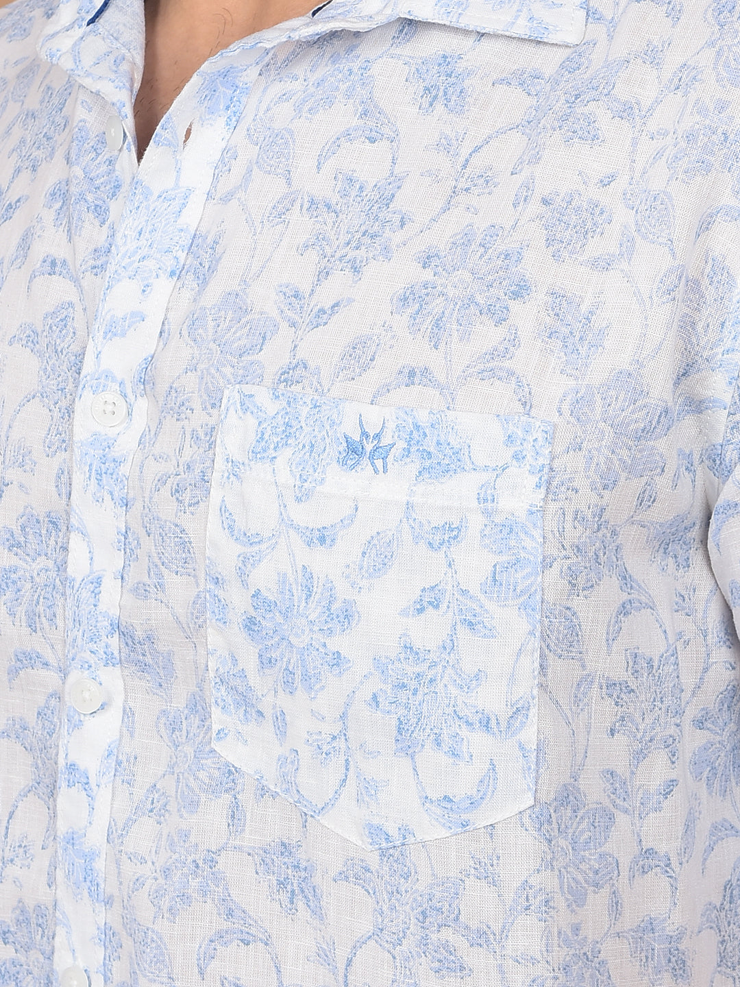Blue Floral Print Linen Shirt-Men Shirts-Crimsoune Club