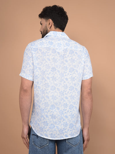 Blue Floral Print Linen Shirt-Men Shirts-Crimsoune Club