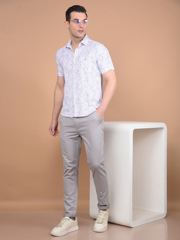 Purple Floral Print 100% Cotton Shirt-Men Shirts-Crimsoune Club