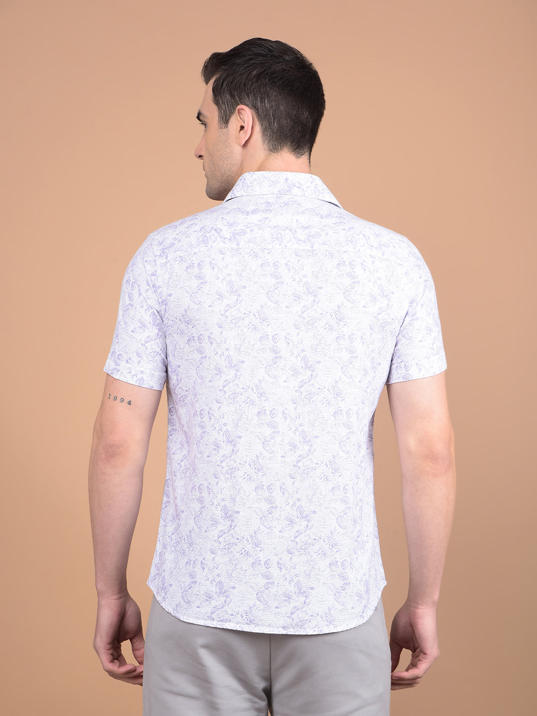 Purple Floral Print 100% Cotton Shirt-Men Shirts-Crimsoune Club