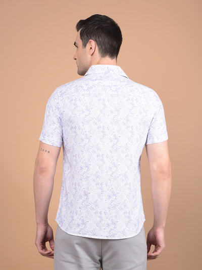 Purple Floral Print 100% Cotton Shirt-Men Shirts-Crimsoune Club