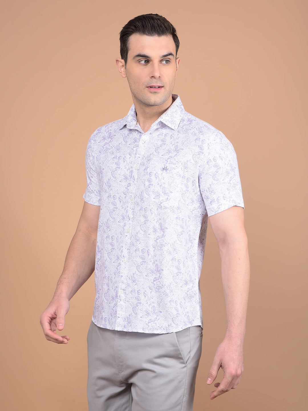 Purple Floral Print 100% Cotton Shirt-Men Shirts-Crimsoune Club