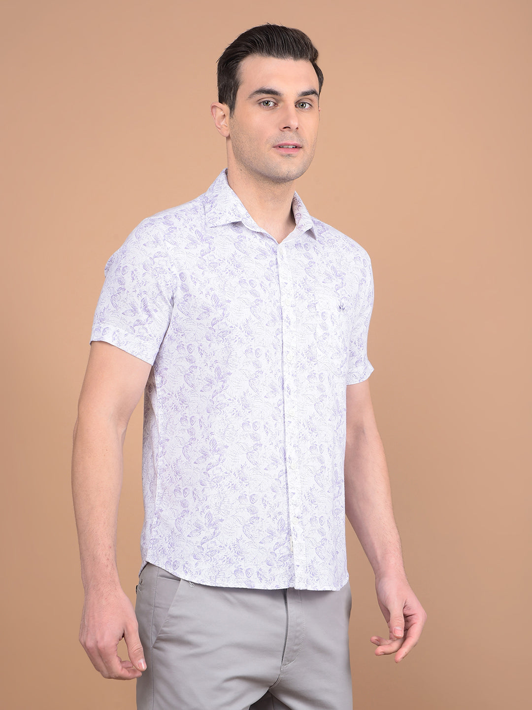 Purple Floral Print 100% Cotton Shirt-Men Shirts-Crimsoune Club
