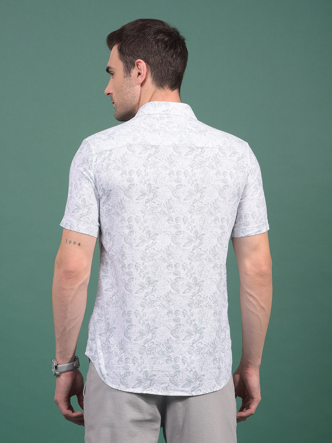 Green Floral Print 100% Cotton Shirt-Men Shirts-Crimsoune Club