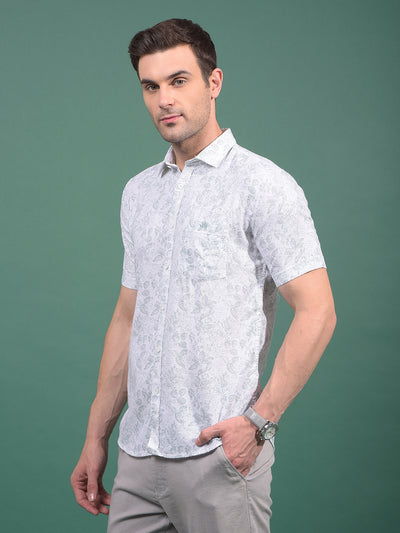 Green Floral Print 100% Cotton Shirt-Men Shirts-Crimsoune Club