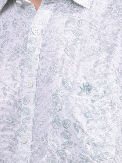 Green Floral Print 100% Cotton Shirt-Men Shirts-Crimsoune Club