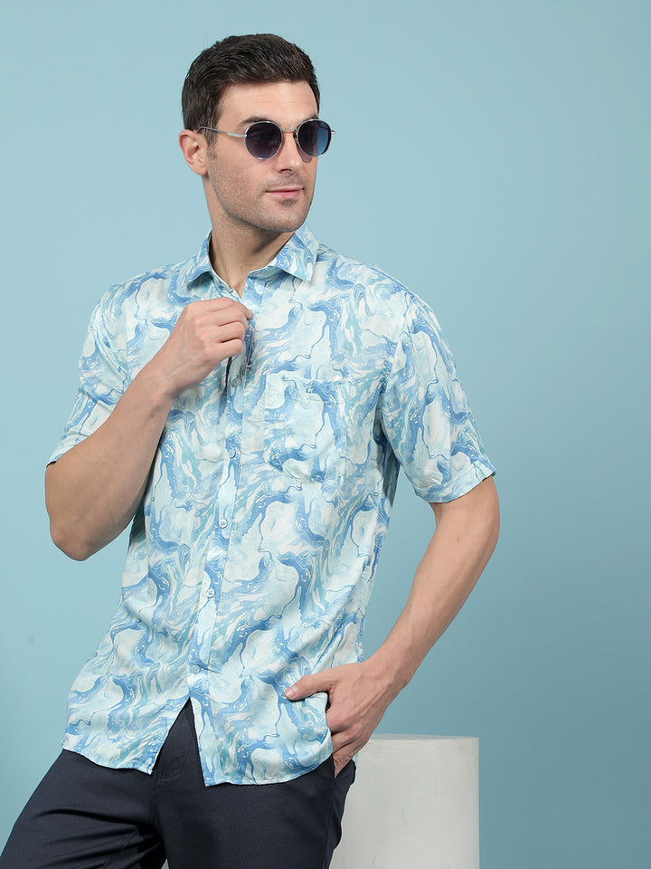 Blue Abstract Print Shirt-Men Shirts-Crimsoune Club
