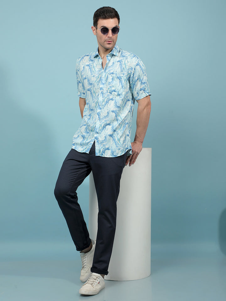 Blue Abstract Print Shirt-Men Shirts-Crimsoune Club