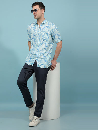 Blue Abstract Print Shirt-Men Shirts-Crimsoune Club