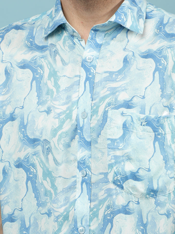 Blue Abstract Print Shirt-Men Shirts-Crimsoune Club