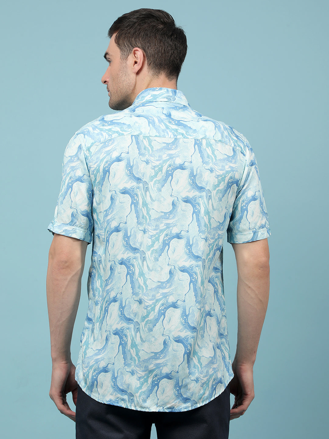 Blue Abstract Print Shirt-Men Shirts-Crimsoune Club