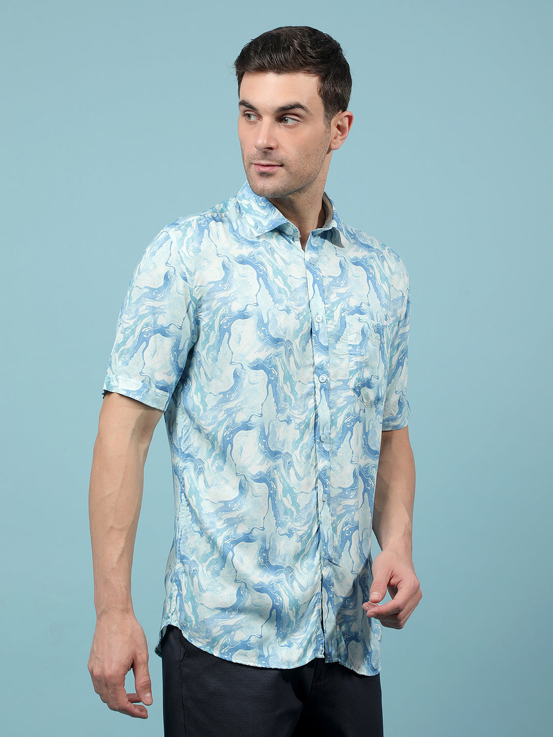 Blue Abstract Print Shirt-Men Shirts-Crimsoune Club