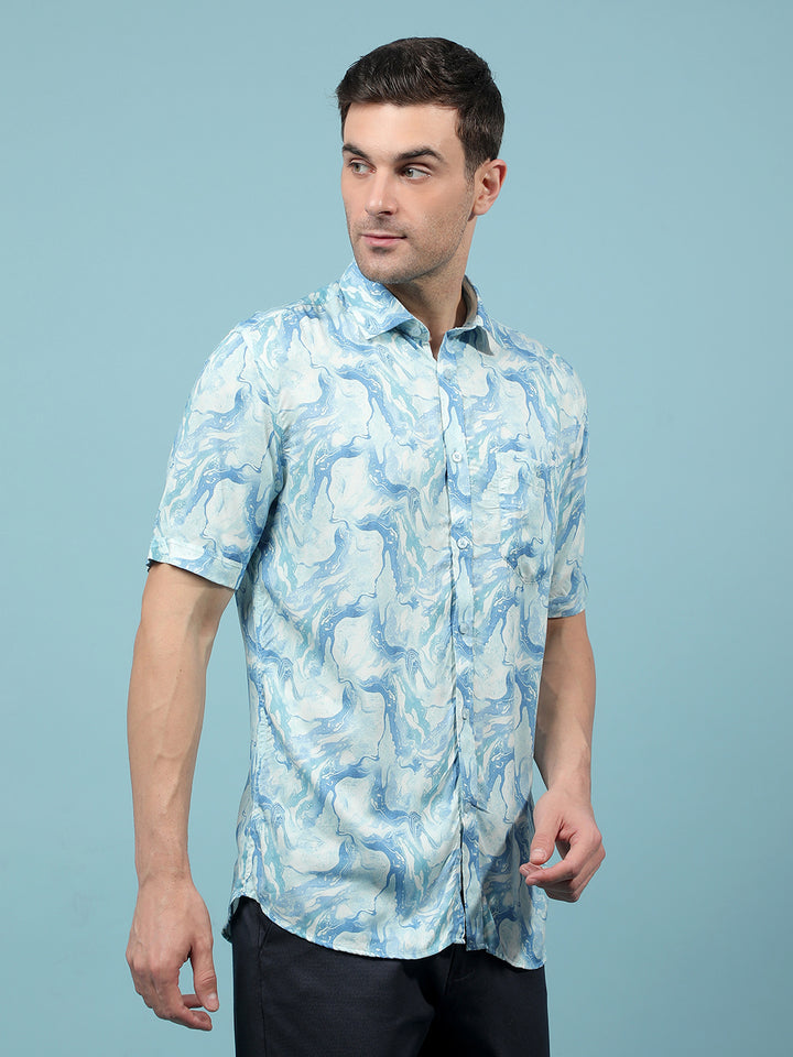 Blue Abstract Print Shirt-Men Shirts-Crimsoune Club