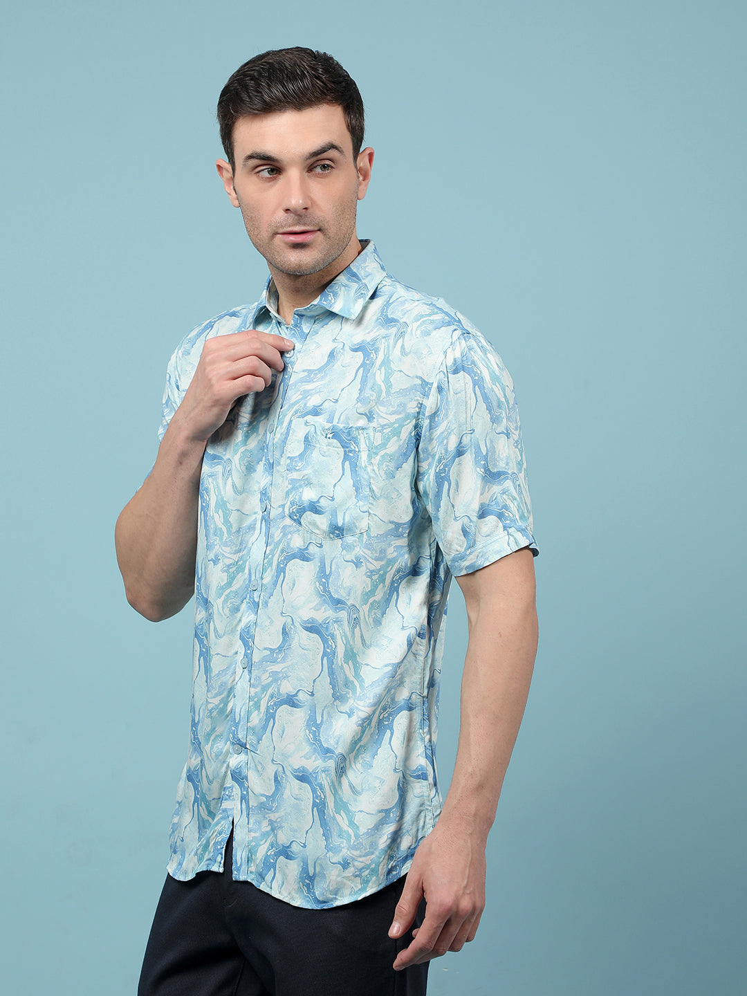 Blue Abstract Print Shirt-Men Shirts-Crimsoune Club