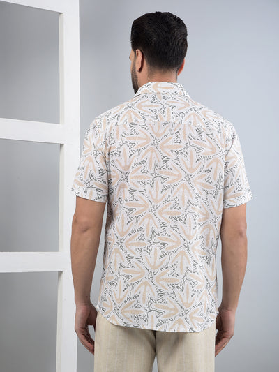 Beige Printed Linen Shirt-Men Shirts-Crimsoune Club