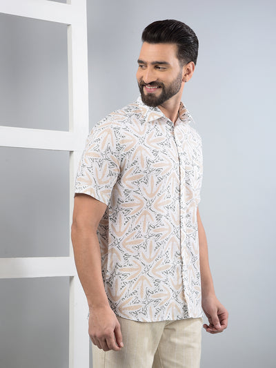 Beige Printed Linen Shirt-Men Shirts-Crimsoune Club