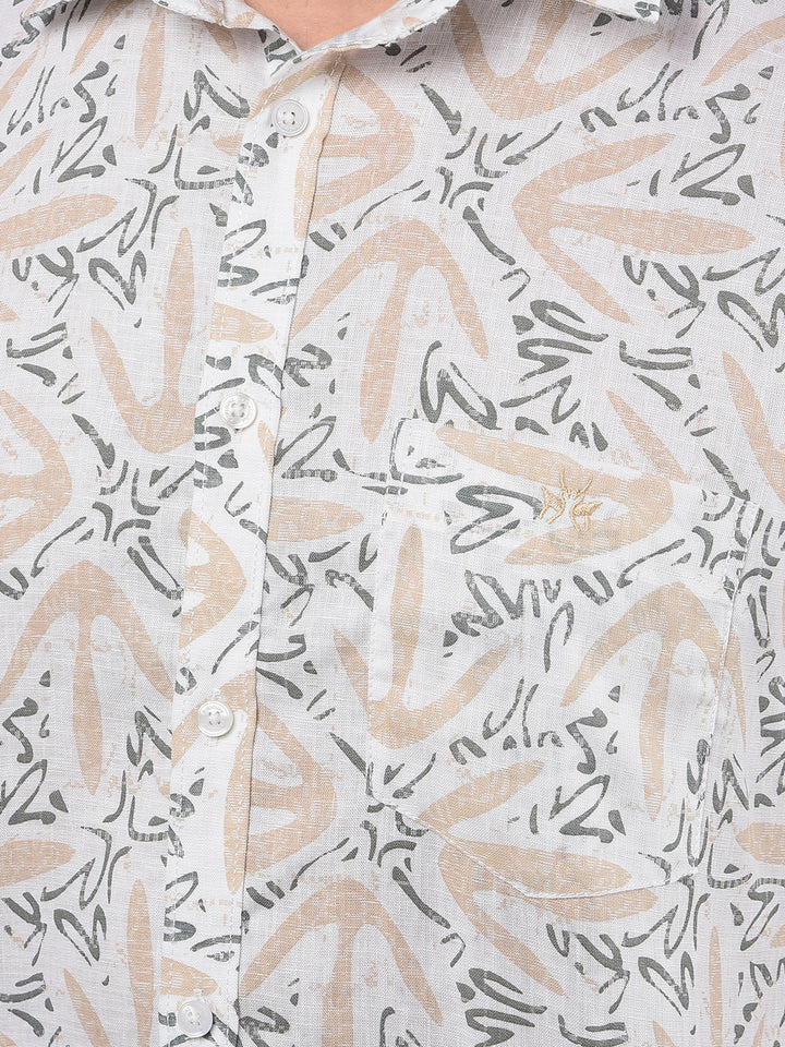 Beige Printed Linen Shirt-Men Shirts-Crimsoune Club