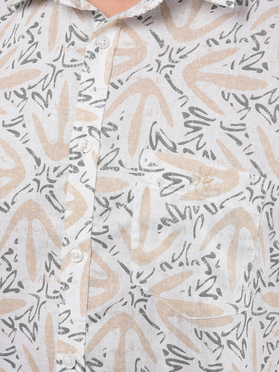 Beige Printed Linen Shirt-Men Shirts-Crimsoune Club
