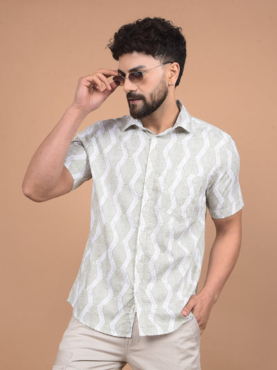 Olive Printed 100% Cotton Shirt-Men Shirts-Crimsoune Club