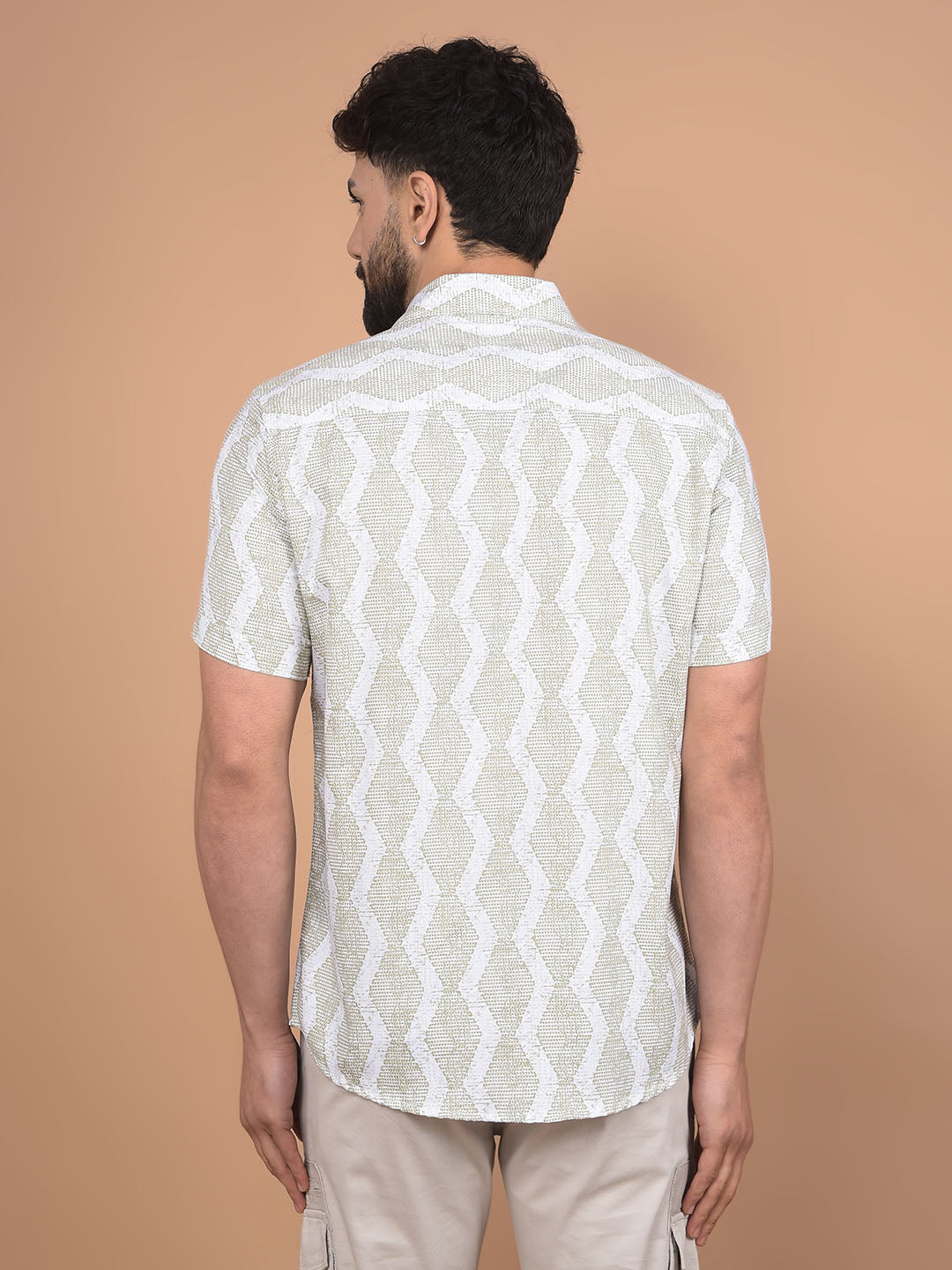 Olive Printed 100% Cotton Shirt-Men Shirts-Crimsoune Club