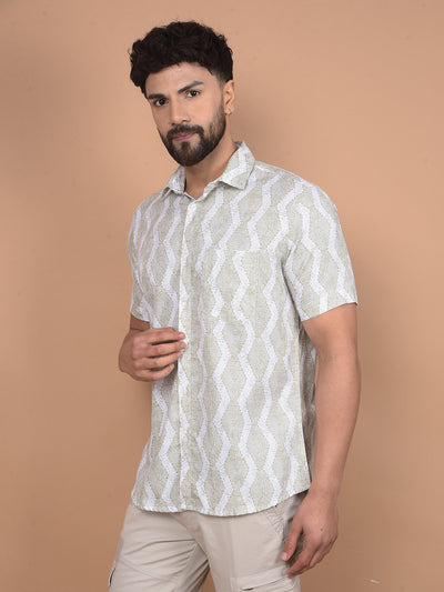 Olive Printed 100% Cotton Shirt-Men Shirts-Crimsoune Club