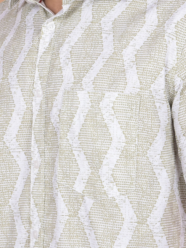 Olive Printed 100% Cotton Shirt-Men Shirts-Crimsoune Club