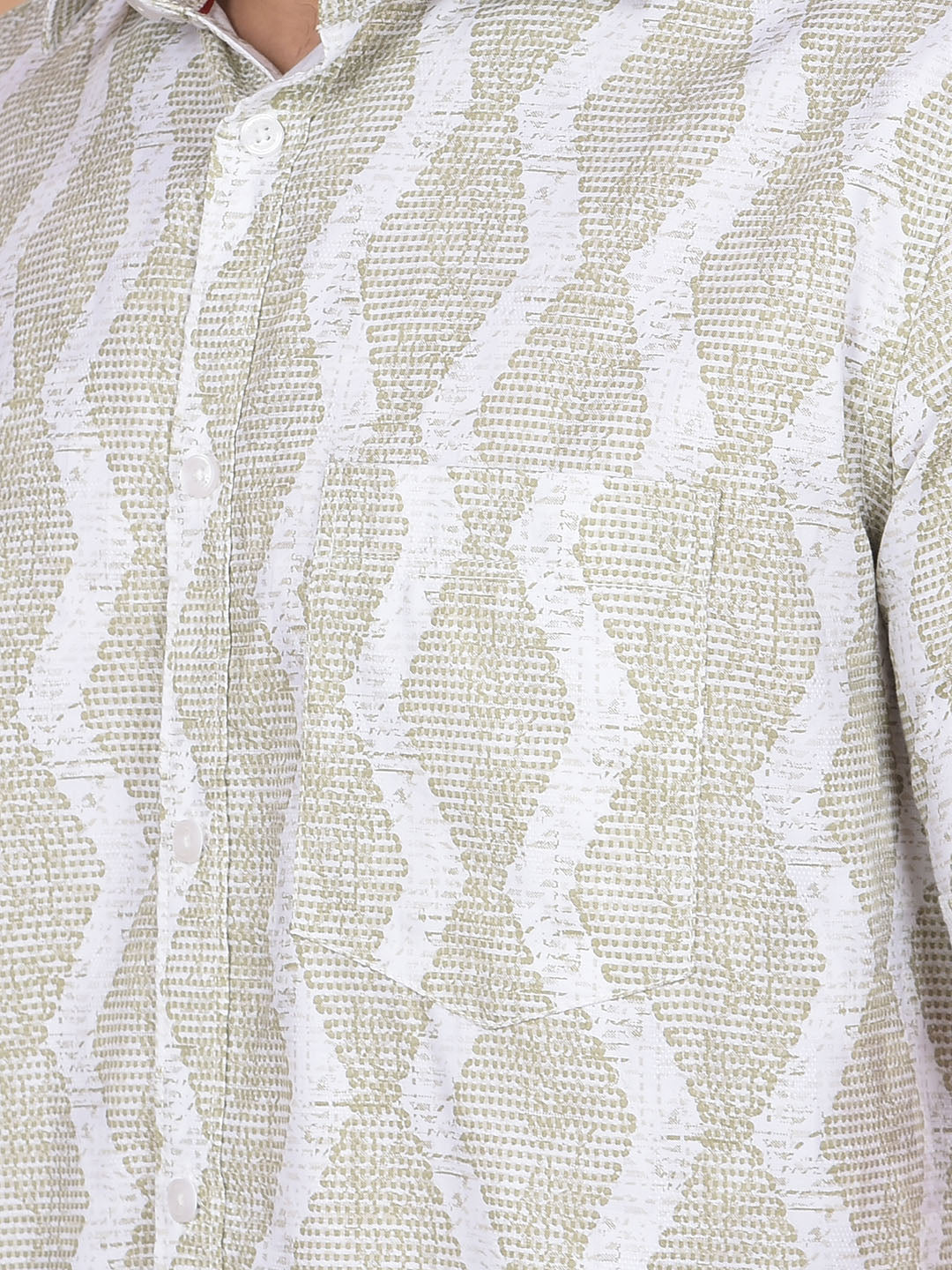 Olive Printed 100% Cotton Shirt-Men Shirts-Crimsoune Club