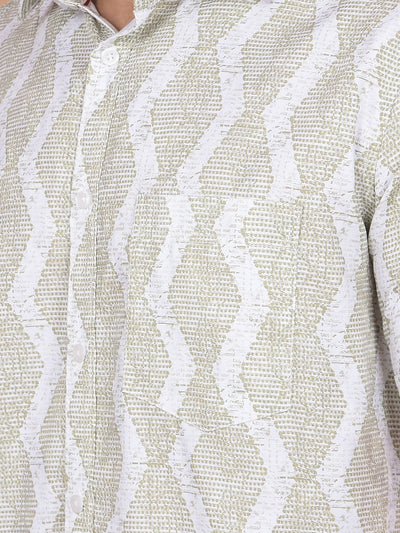 Olive Printed 100% Cotton Shirt-Men Shirts-Crimsoune Club