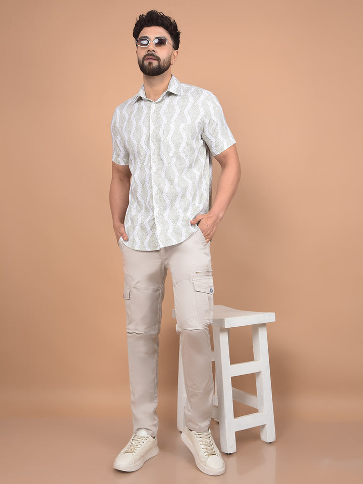 Olive Printed 100% Cotton Shirt-Men Shirts-Crimsoune Club