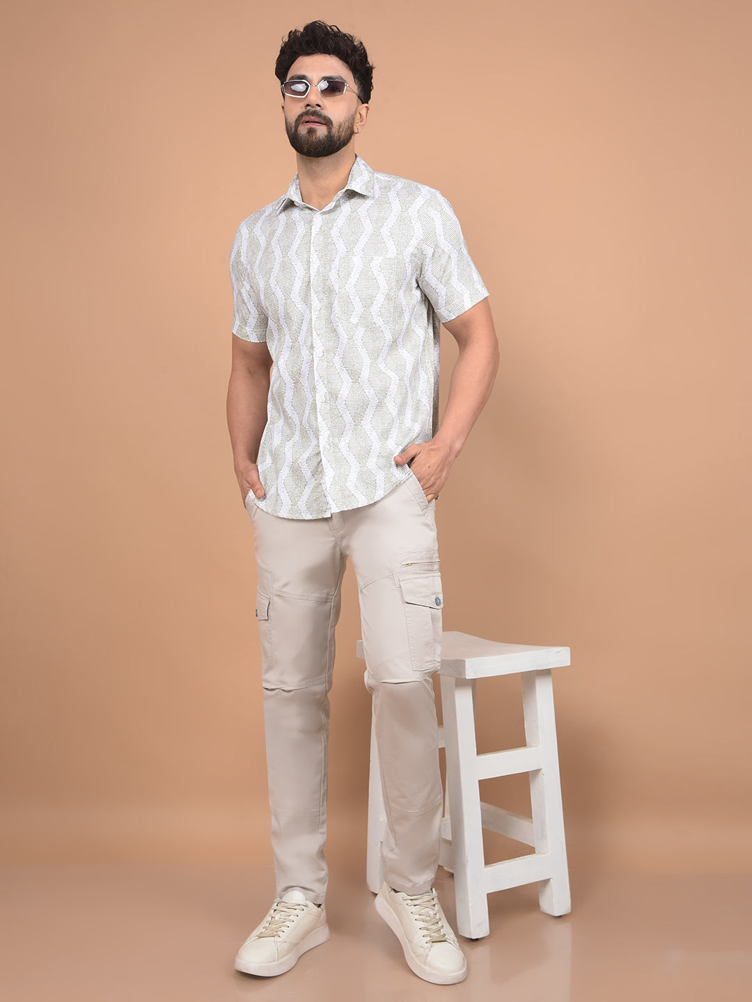 Olive Printed 100% Cotton Shirt-Men Shirts-Crimsoune Club