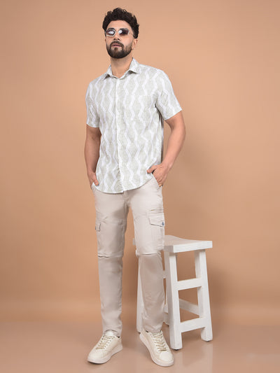 Olive Printed 100% Cotton Shirt-Men Shirts-Crimsoune Club