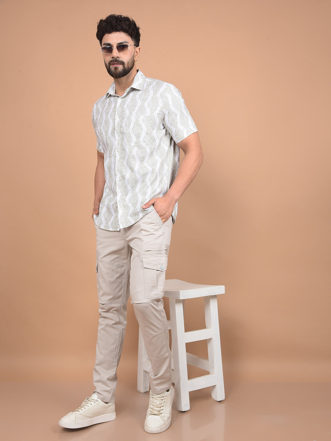 Olive Printed 100% Cotton Shirt-Men Shirts-Crimsoune Club