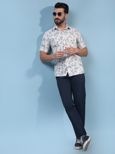 Men's Blue Printed Shirt-Men Shirts-Crimsoune Club