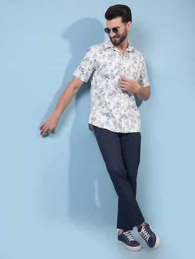 Men's Blue Printed Shirt-Men Shirts-Crimsoune Club