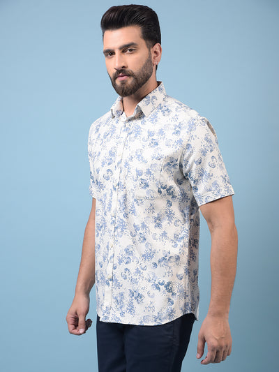 Men's Blue Printed Shirt-Men Shirts-Crimsoune Club