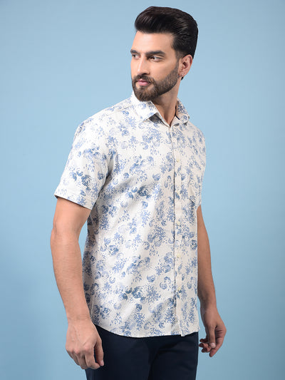 Men's Blue Printed Shirt-Men Shirts-Crimsoune Club
