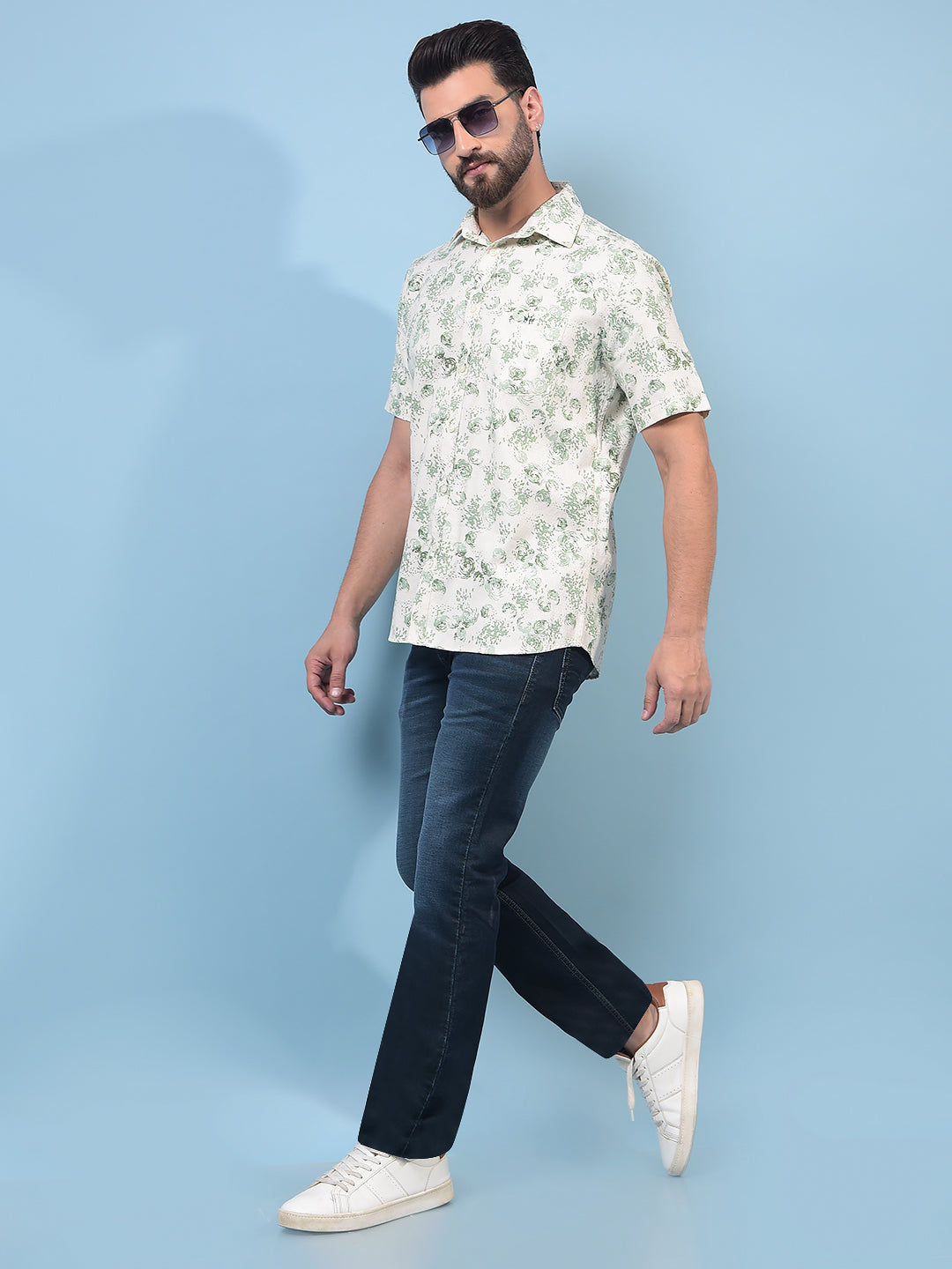 Men's Green Printed Shirt-Men Shirts-Crimsoune Club