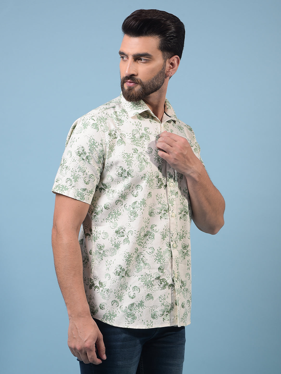 Men's Green Printed Shirt-Men Shirts-Crimsoune Club