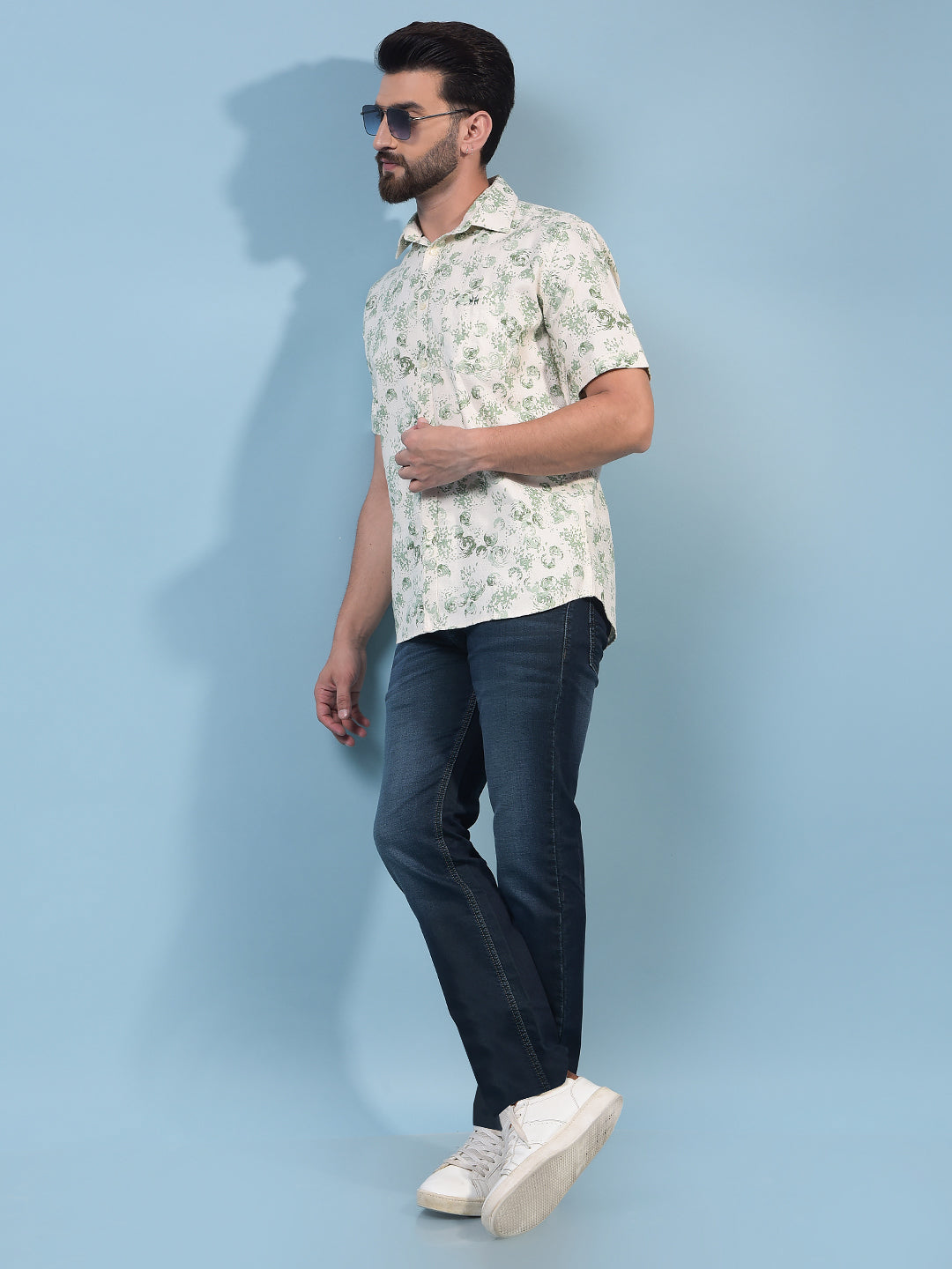 Men's Green Printed Shirt-Men Shirts-Crimsoune Club