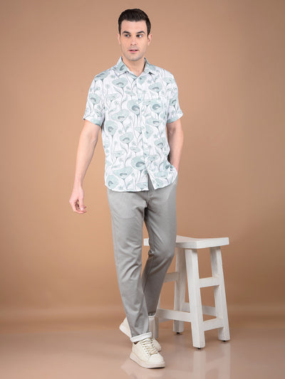 Green Floral Print 100% Cotton Shirt-Men Shirts-Crimsoune Club