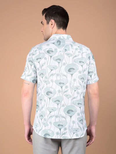 Green Floral Print 100% Cotton Shirt-Men Shirts-Crimsoune Club
