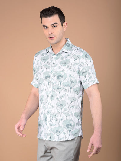 Green Floral Print 100% Cotton Shirt-Men Shirts-Crimsoune Club
