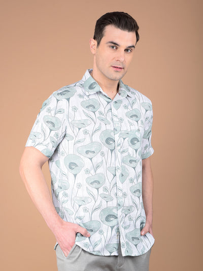 Green Floral Print 100% Cotton Shirt-Men Shirts-Crimsoune Club