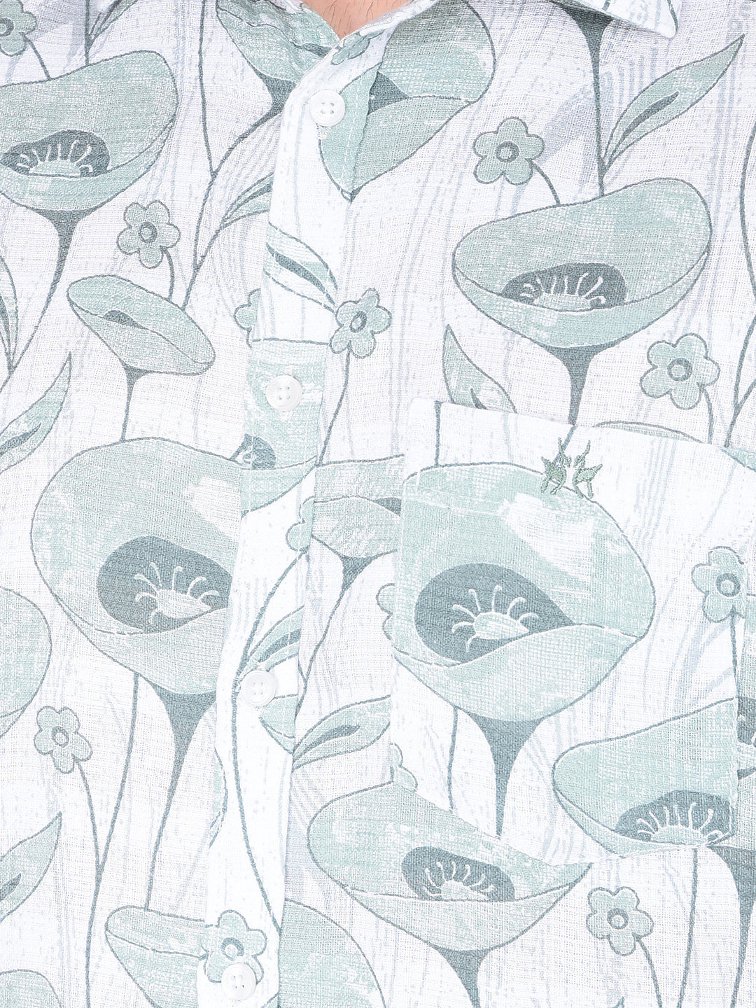 Green Floral Print 100% Cotton Shirt-Men Shirts-Crimsoune Club